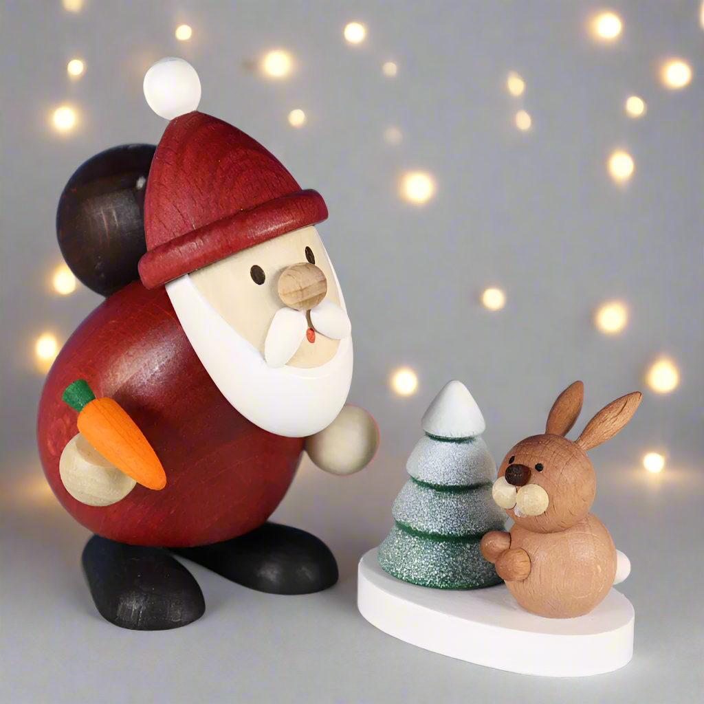Weihnachtsmann Collectibles - Santa with Rabbit and Snowy Tree